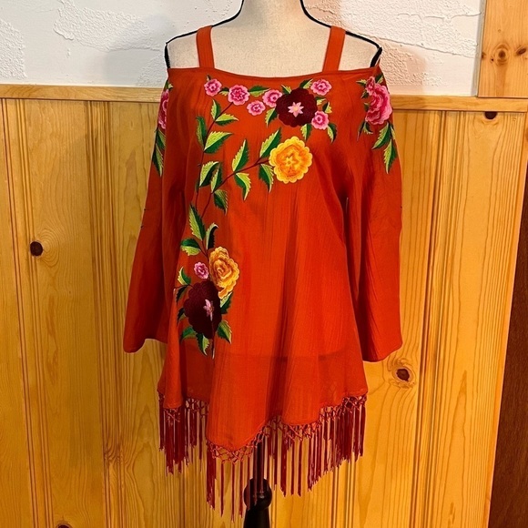 Roja Orange Embroidered Cold Shoulder Tunic Top Sz-M - Picture 2 of 11